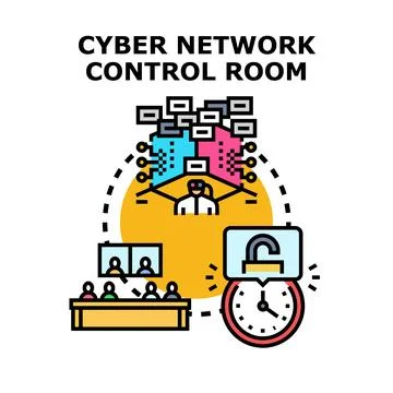 Cyber network control room managing digital operations Illustrazione stock