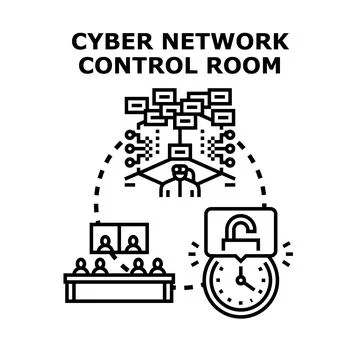 Cyber network control room managing digital operations Stock Illustration