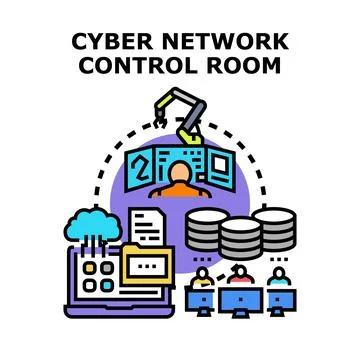 Cyber network control room managing data information system Stock Illustration