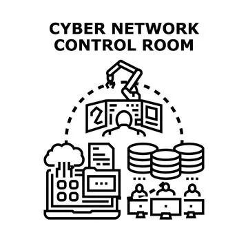 Cyber network control room managing data information system Stock Illustration