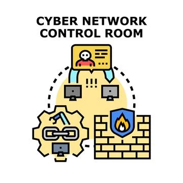 Cyber network control room protecting digital data security Stock Illustration
