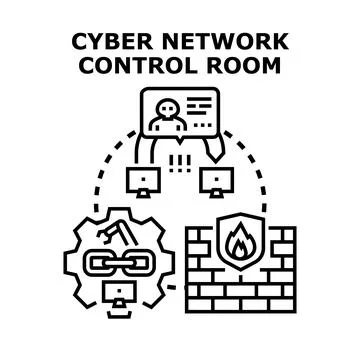 Cyber network control room protecting digital data security Stock Illustration