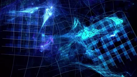 Cyber Network Digital Grid Futuristic Blue Fractal Abstract Motion Background Stock Footage 346222995