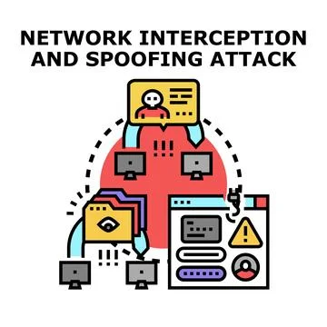 Cyber network interception and spoofing attack concept Stock Illustration