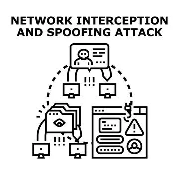 Cyber network interception and spoofing attack concept Stock Illustration