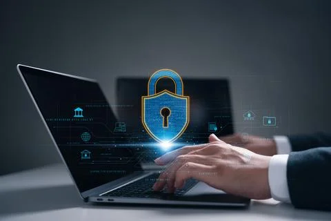 Cyber ??network security and data protection on the internet. Stock Photos