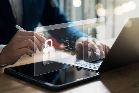 Cyber ??network security data protection on internet, protection business f.. Stock Photos