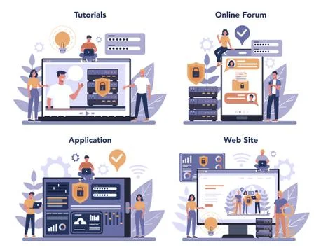 Cyber or web security online service or platform set. Idea of digital Stock Illustration