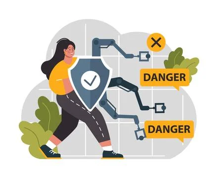 Cyber or web security set. Artificial intelligence provide data protection Stock Illustration