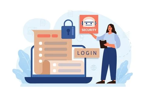 Cyber or web security set. Artificial intelligence provide data protection Illustrazione stock