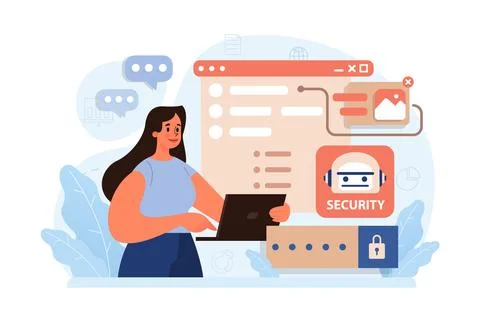 Cyber or web security set. Artificial intelligence provide data protection Stock Illustration