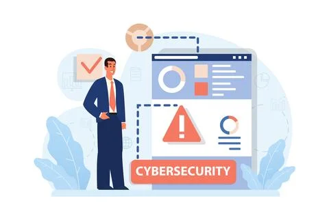 Cyber or web security set. Artificial intelligence provide data protection Illustrazione stock