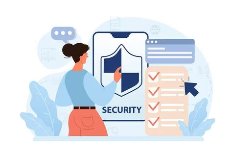 Cyber or web security set. Artificial intelligence provide data protection Stock Illustration