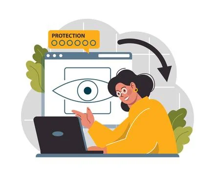 Cyber or web security set. Artificial intelligence provide data protection Illustrazione stock