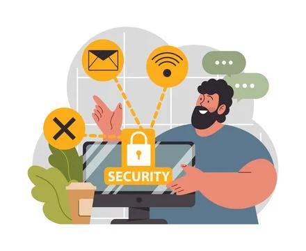 Cyber or web security set. Artificial intelligence provide data protection Stock Illustration