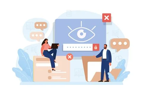 Cyber or web security set. Artificial intelligence provide data protection Stock Illustration