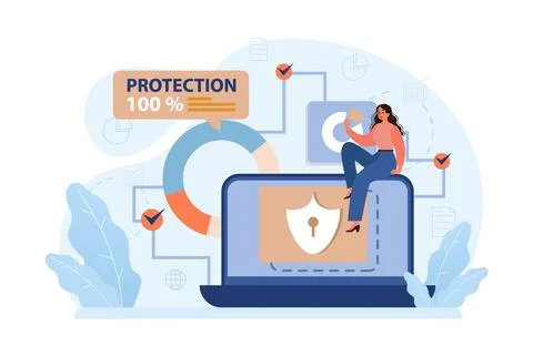 Cyber or web security set. Artificial intelligence provide data protection Stock Illustration