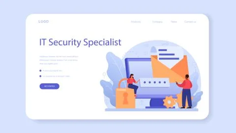 Cyber or web security specialist web banner or landing page 스톡 일러스트