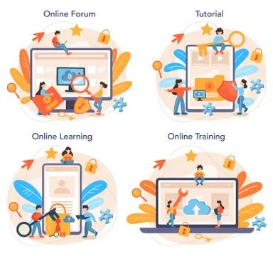Cyber or web security specialist online service or platform set 库存插图