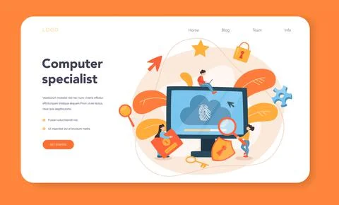 Cyber or web security specialist web banner or landing page イラスト素材
