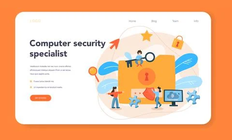 Cyber or web security specialist web banner or landing page 스톡 일러스트