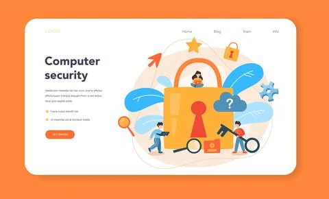 Cyber or web security specialist web banner or landing page 스톡 일러스트