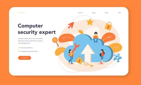 Cyber or web security specialist web banner or landing page Stock Illustration