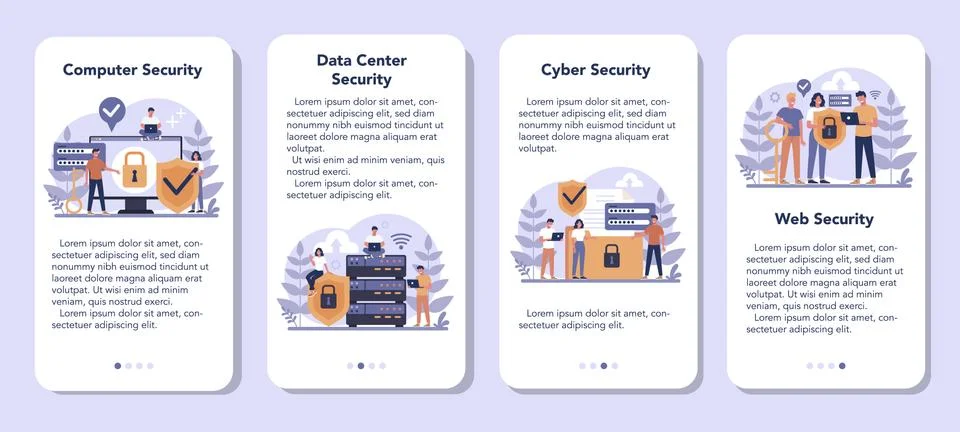 Cyber or web security web banner or landing page set. Idea of digital 스톡 일러스트