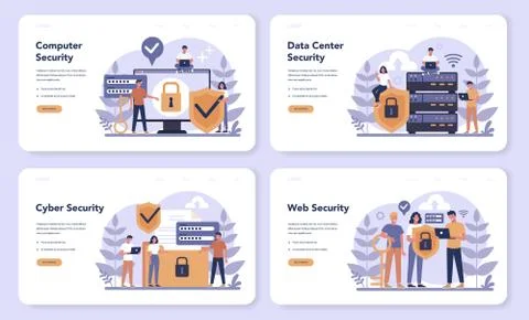 Cyber or web security web banner or landing page set. Idea of digital Stock Illustration