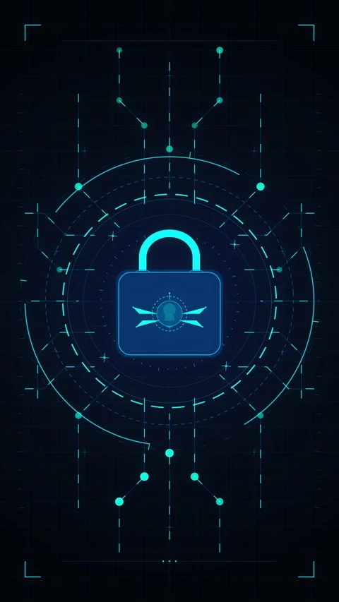 Cyber padlock security hud animation loop with blue glowing interface Stock Footage 346643708