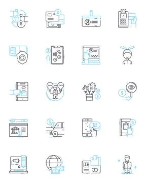 Cyber payment linear icons set. Bitcoin, Cryptocurrency, E-commerce, Online Stock-Illustration