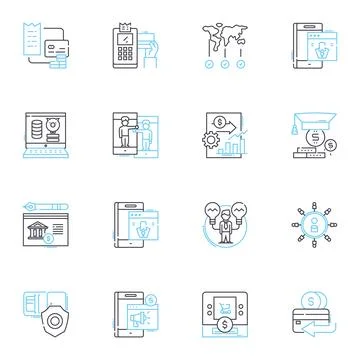 Cyber payment linear icons set. Bitcoin, Cryptocurrency, E-commerce, Online Stockillustratie