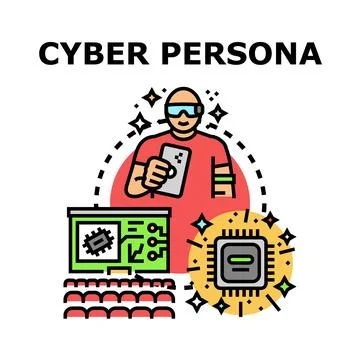 Cyber persona identifying digital technology and virtual reality Illustrazione stock