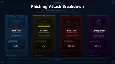 Cyber Phishing Attack Breakdown Infographic Vector Email Scam Guide Stock Illustration
