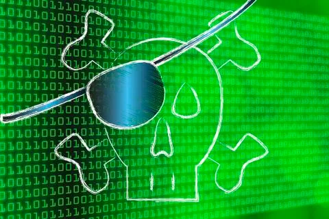Cyber pirate with eye patch on binary bokeh 스톡 일러스트
