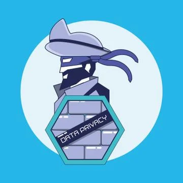 Cyber pirate with wall data privacy Stock Illustration