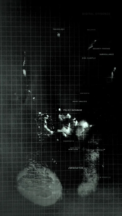 Cyber Police Database Fingerprint Analysis Forensic DNA Scan Vertical Screen Stock Footage 340933084