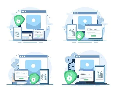 Cyber ​​privacy set, personal data protection, database security. Stock-Illustration