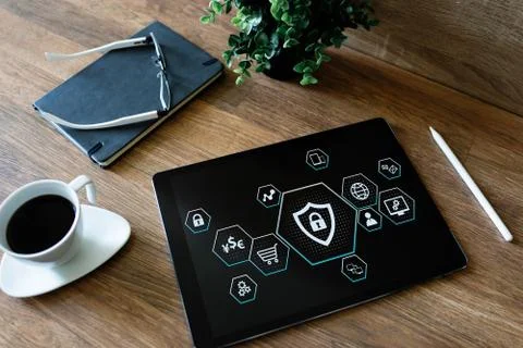 Cyber protection, Data security, Information provacy concept on screen. Stock-Fotos