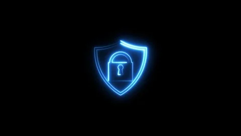 Cyber protection with neon line lock icon animation on black background. te.. Stock Footage 293483910
