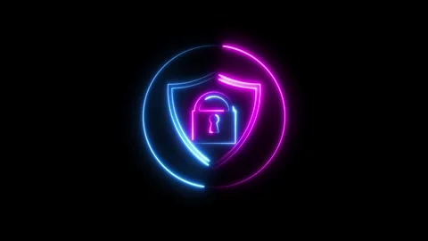 Cyber protection with neon line lock icon animation on black background. te.. Stock Footage 293483930