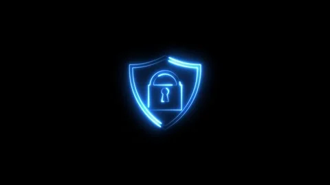 Cyber protection with neon line lock icon animation on black background. te.. Stock Footage 293483932