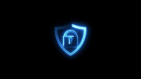 Cyber protection with neon line lock icon animation on black background. te.. Stock Footage 293483933