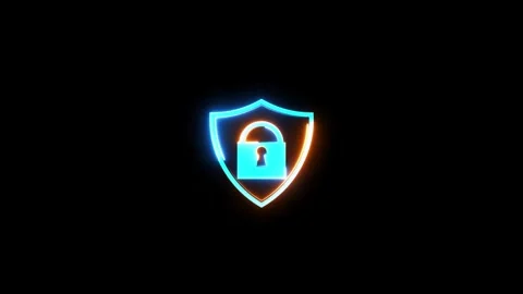 Cyber protection with neon line lock icon animation on black background. te.. Stock Footage 293483948