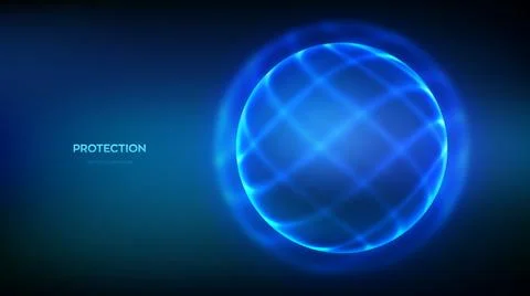 Cyber protection shield sphere in glowing blue energy field. Abstract bubble  Stock Illustration