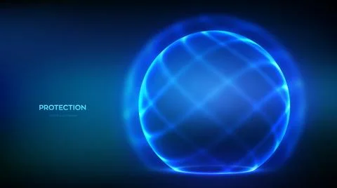 Cyber protection shield sphere in glowing blue energy field. Abstract Dome sh Stock Illustration