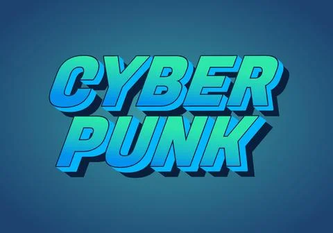 Cyber punk. Text effect in bold fonts with 3D style Illustrazione stock