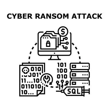 Cyber ransom attack concept attacking digital data 库存插图