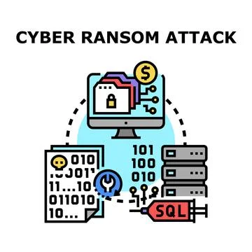 Cyber ransom attack concept attacking digital data Stock Illustration