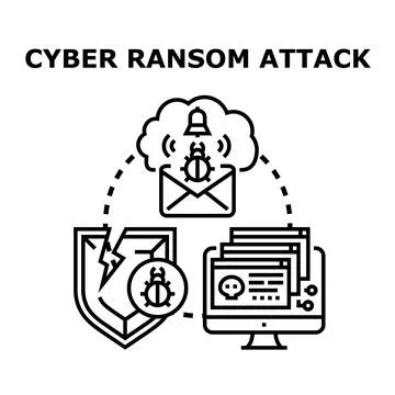 Cyber ransom attack exploiting system vulnerability 库存插图